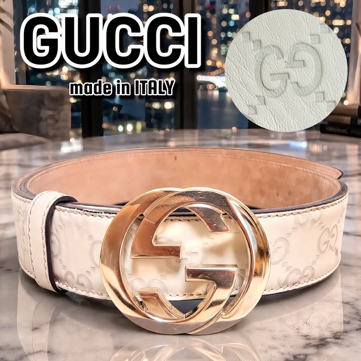 グッチ GUCCI レザー GG スプリーム ベルト シルバー金具 Y726