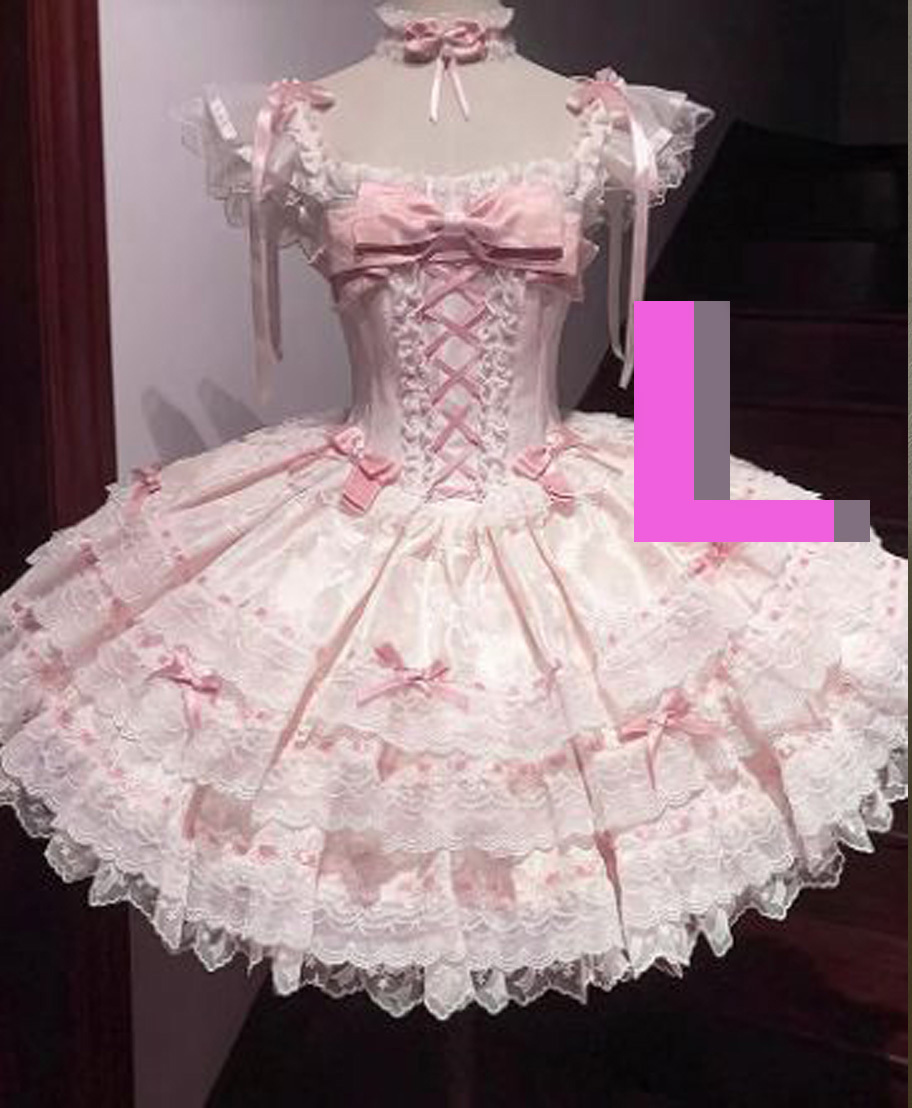 Preview of 【ピンク りぼん レース ドレス ワンピース】姫 クラシカル 可愛い ロリータ ジャンパースカート アイドル メイド服 ゴスロリ