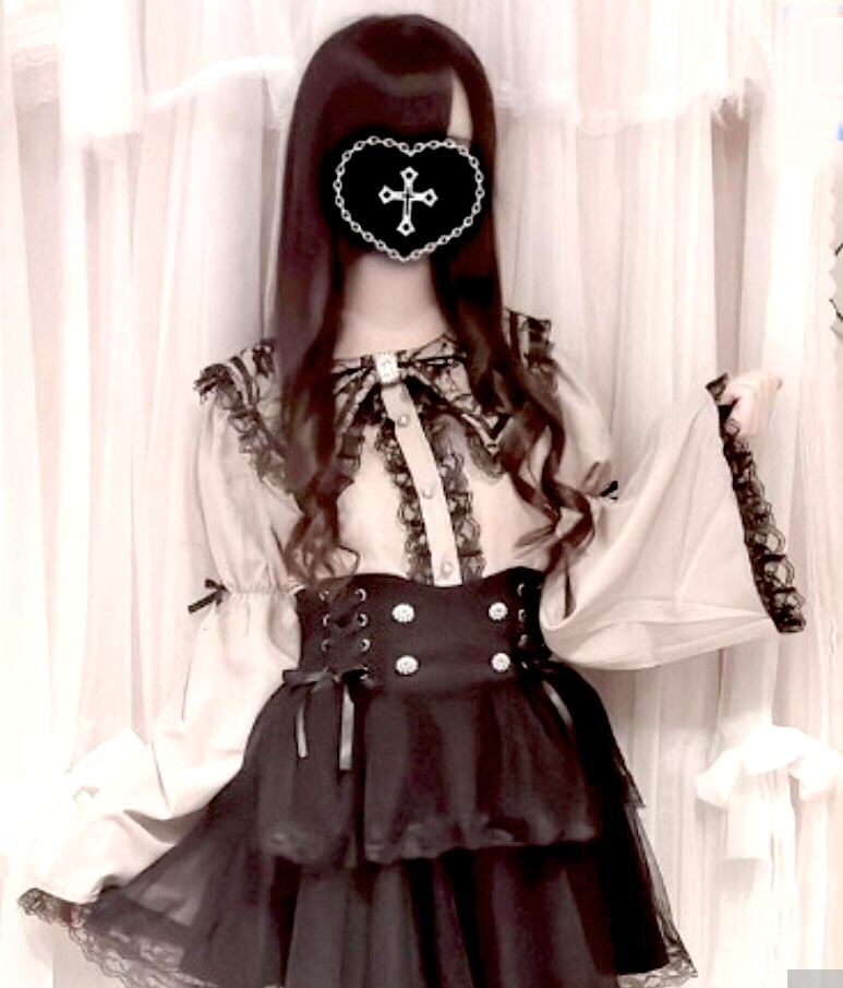 Preview of 新品 マジョレッティ majoretty リボン衿 姫袖ブラウス ピンク × 黒レース Sサイズ ひめ襟 量産型 地雷系 ゴスロリ ロリータ お嬢様 即決
