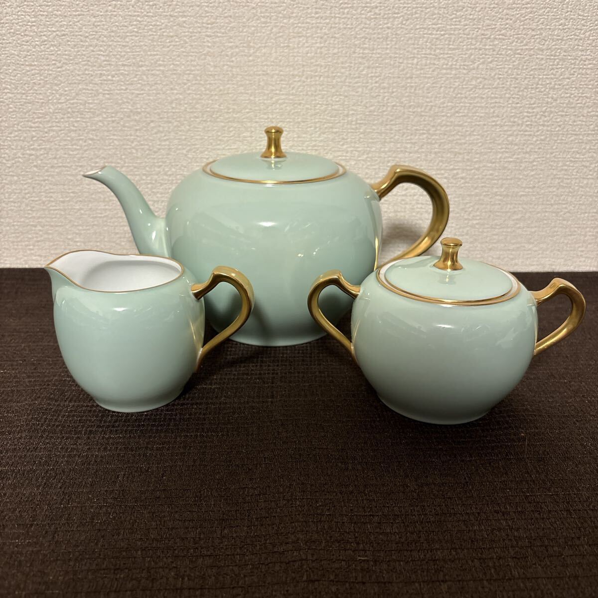 大倉陶園 色蒔き ライトグリーン ティーポット シュガーポット 