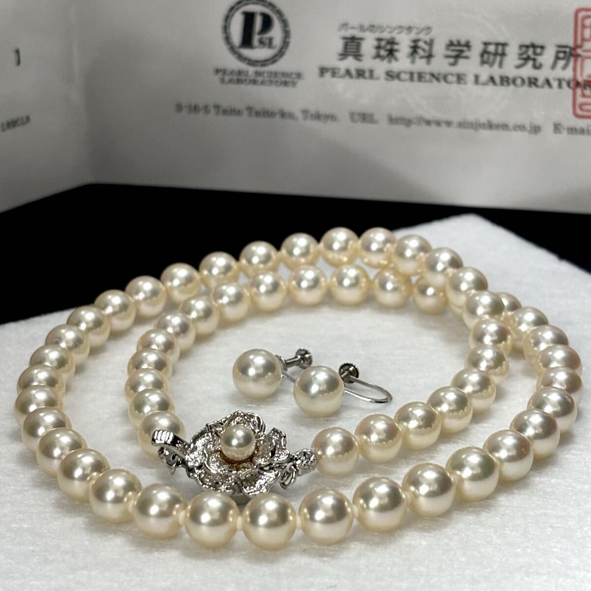 アコヤ真珠 ネックレス 7.0～7.5mm 照り巻き/B 色/乳白 シルバー金具 