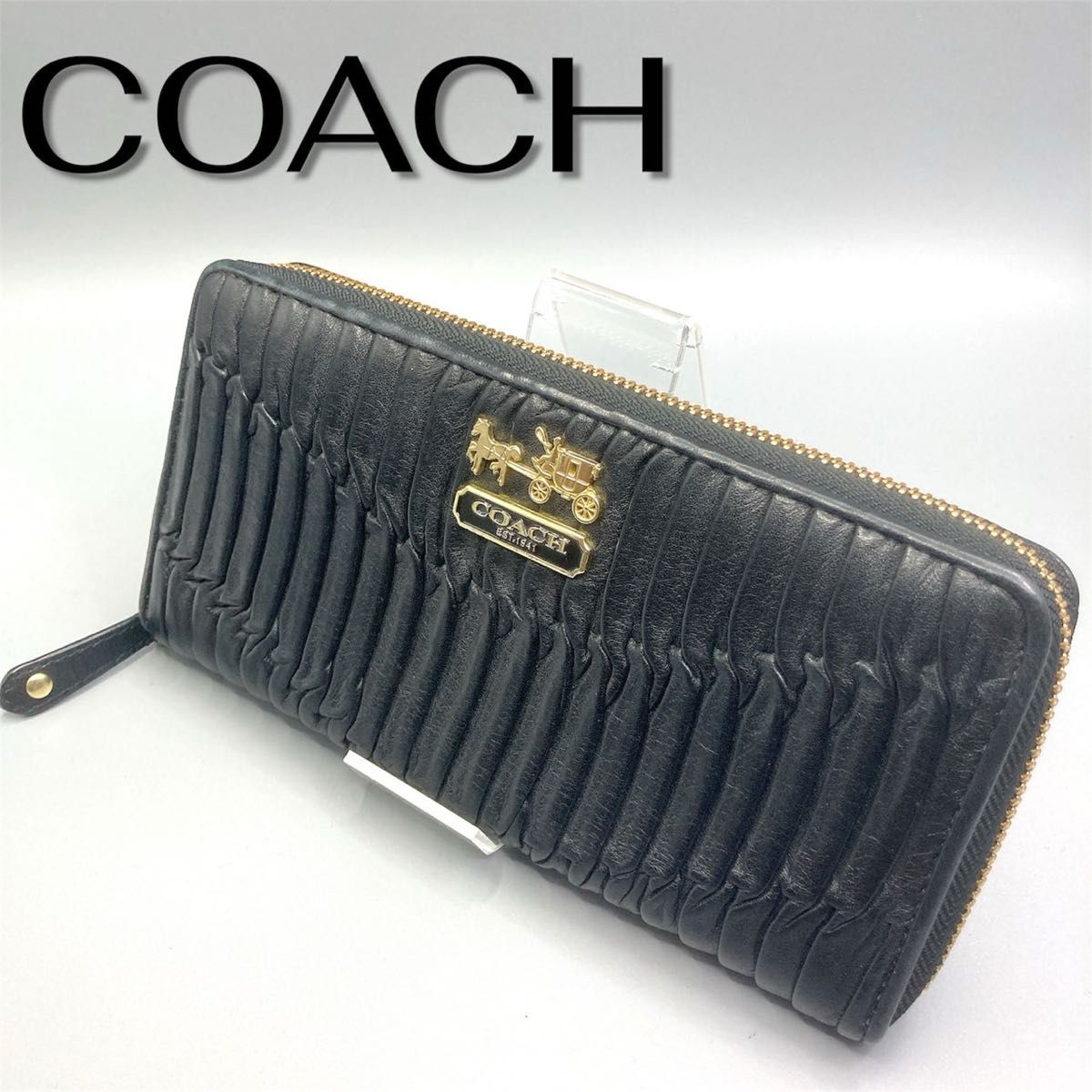 COACH コーチ 長財布 クロコ型押し レザー ラウンドファスナー