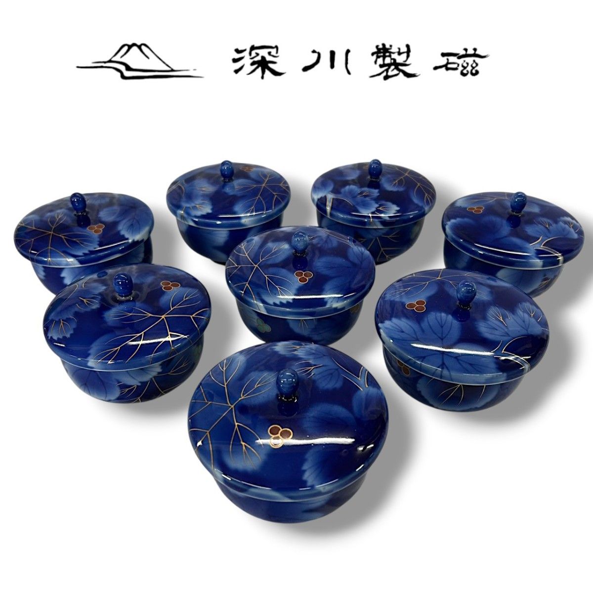 1897深川製磁 牡丹金ミル 楕円中皿2客 丸皿2客