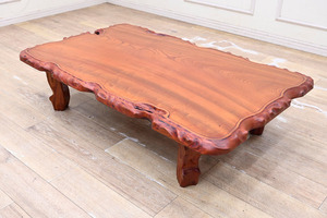 G125 高樹齢 欅 けやき 一枚板 天然木 総無垢 座卓 座敷机 ローテーブル リビングテーブル 縁は自然加工