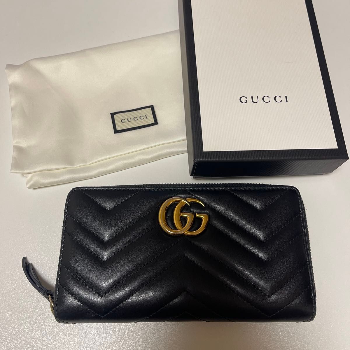 グッチ 771154 レザー ラウンドファスナー 長財布 ブラック GUCCI 美品 
