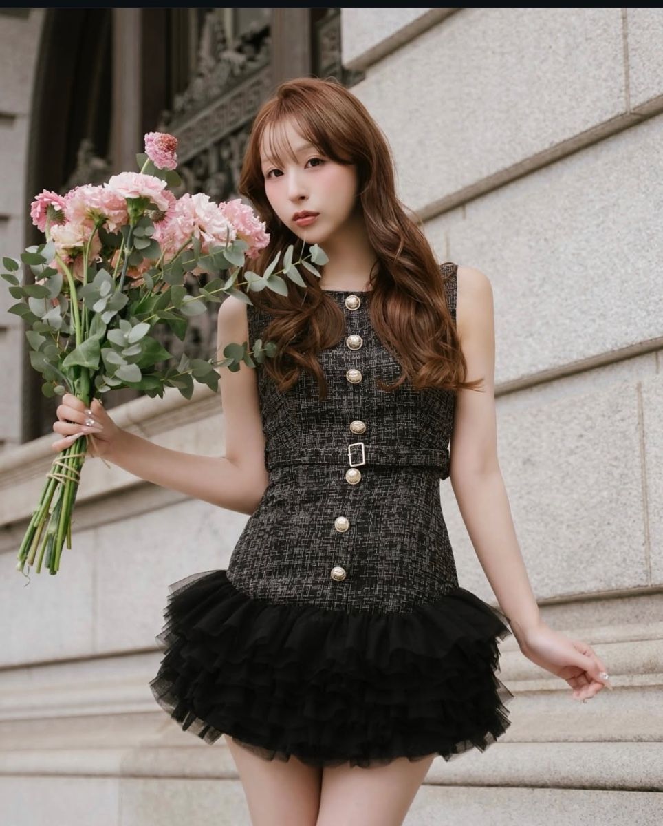 即完人気商品】エムミーエメ Cherry lace ribbon long flare onepiece