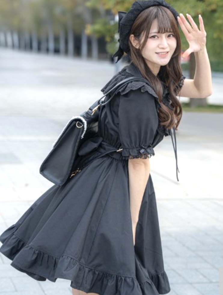 Preview of 新品 眞白ありす 綿レース使い ワンピース 黒 Lサイズ 膝丈ワンピース ロリータ 黒ロリ 地雷系 量産型 ゴスロリ ゴシック ノースリワンピ