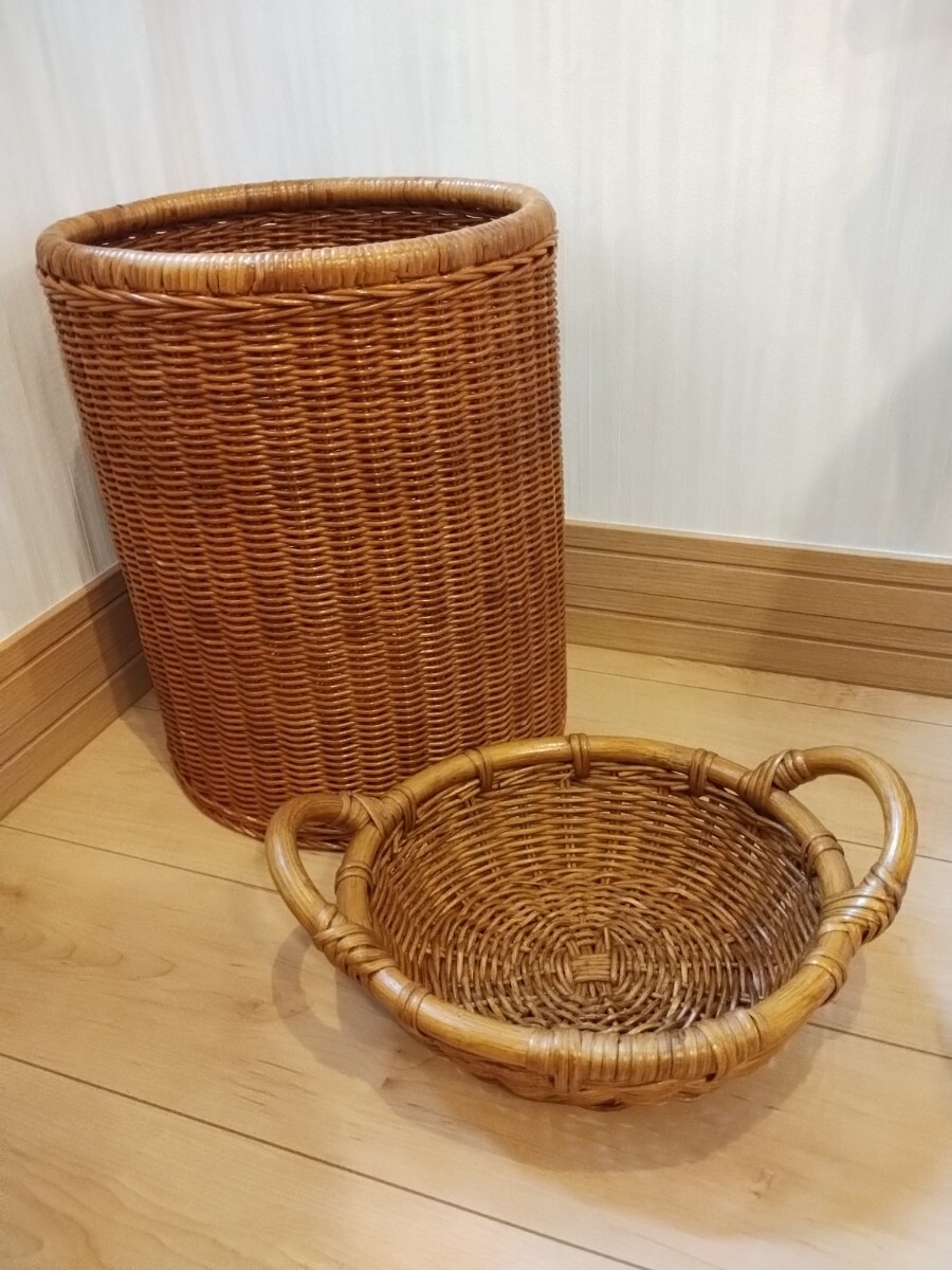 ラタンバスケット 籐かご 小物入れ 収納かご 昭和レトロ | Shop at