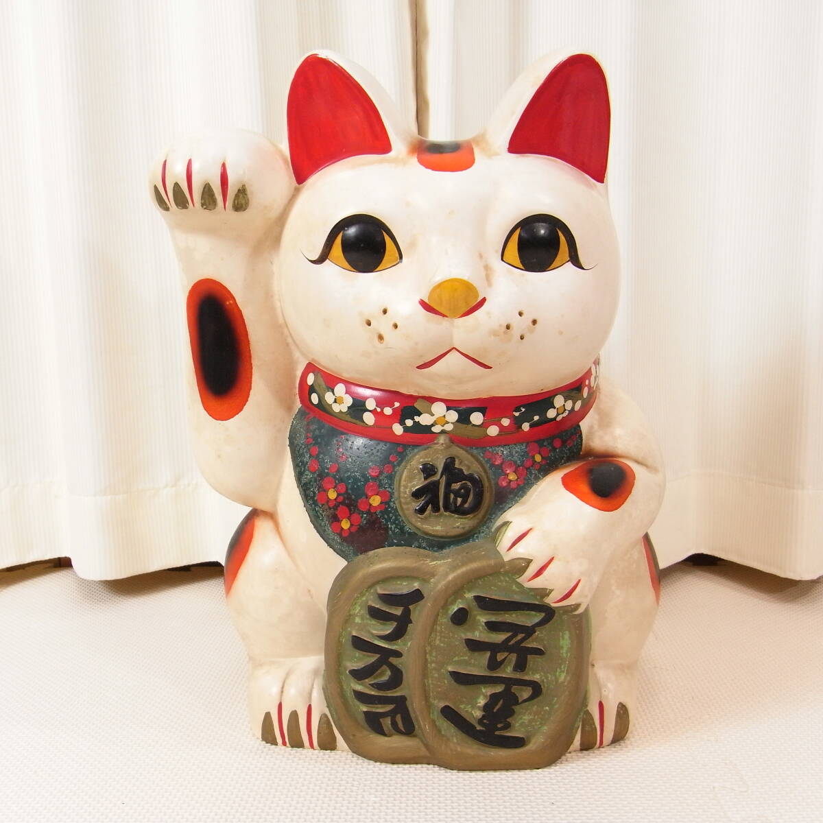 年代物 招き猫 特大 瀬戸物約40cm貯金箱置物 縁起物 レトロ 年代物