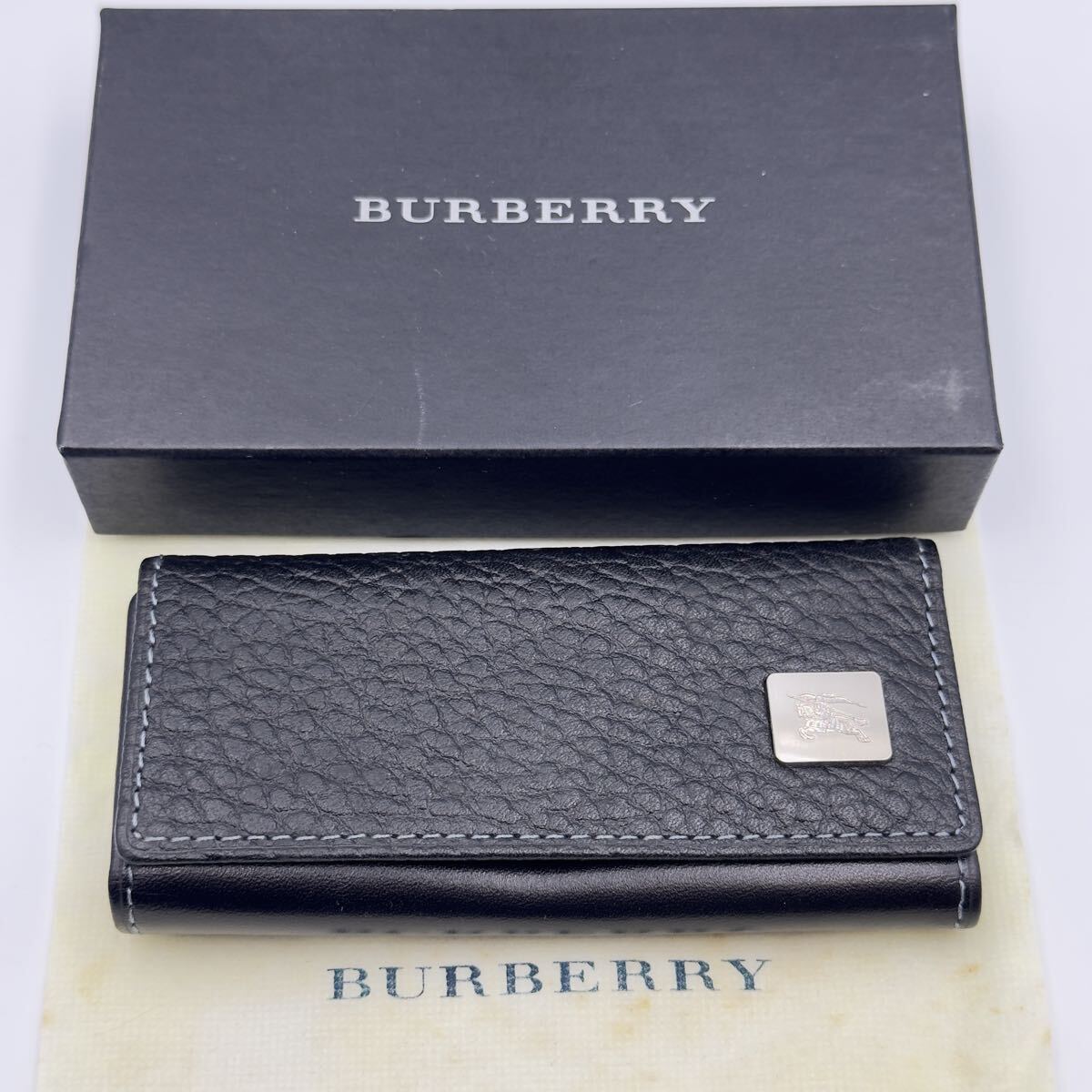 BURBERRY 4連 キーケース シルバー金具 キーリング レザー 黒 BURBERRY