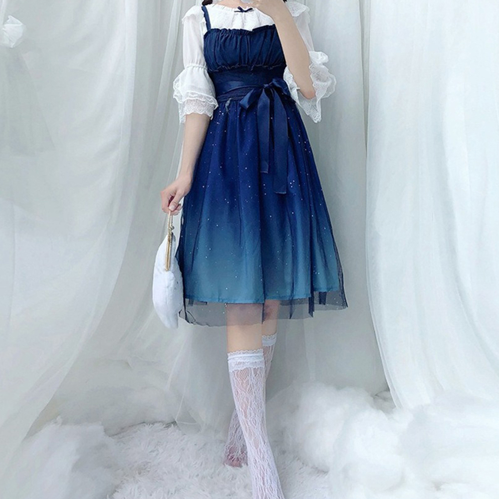 Preview of ☆ Aブルー ☆ Lサイズ ☆ ワンピース ロリータ かわいい ロリータ ワンピース キャミワンピ キャミソールドレス メイド服