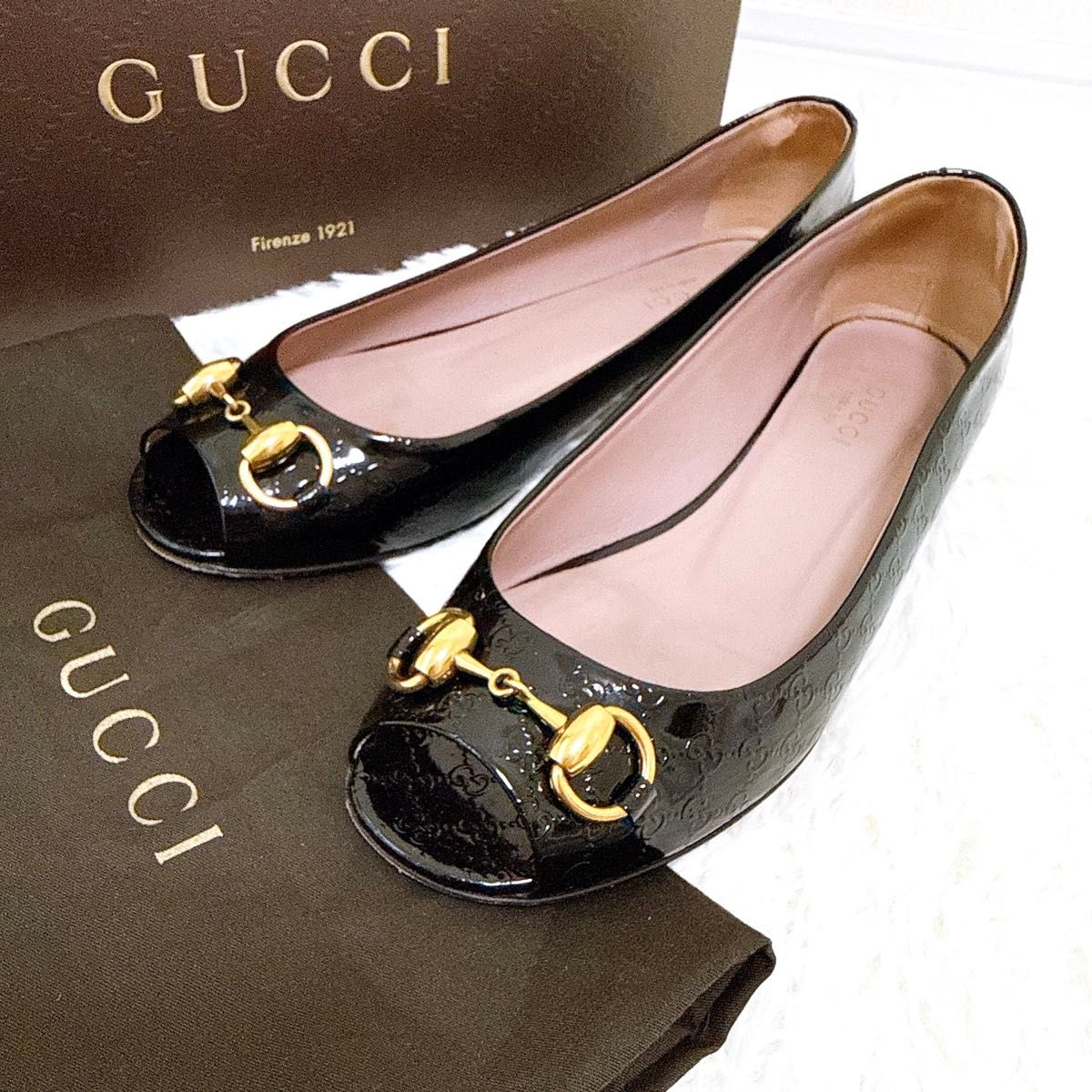 GUCCI グッチ ラバー フラットシューズ バレエシューズ GG柄 ブラック