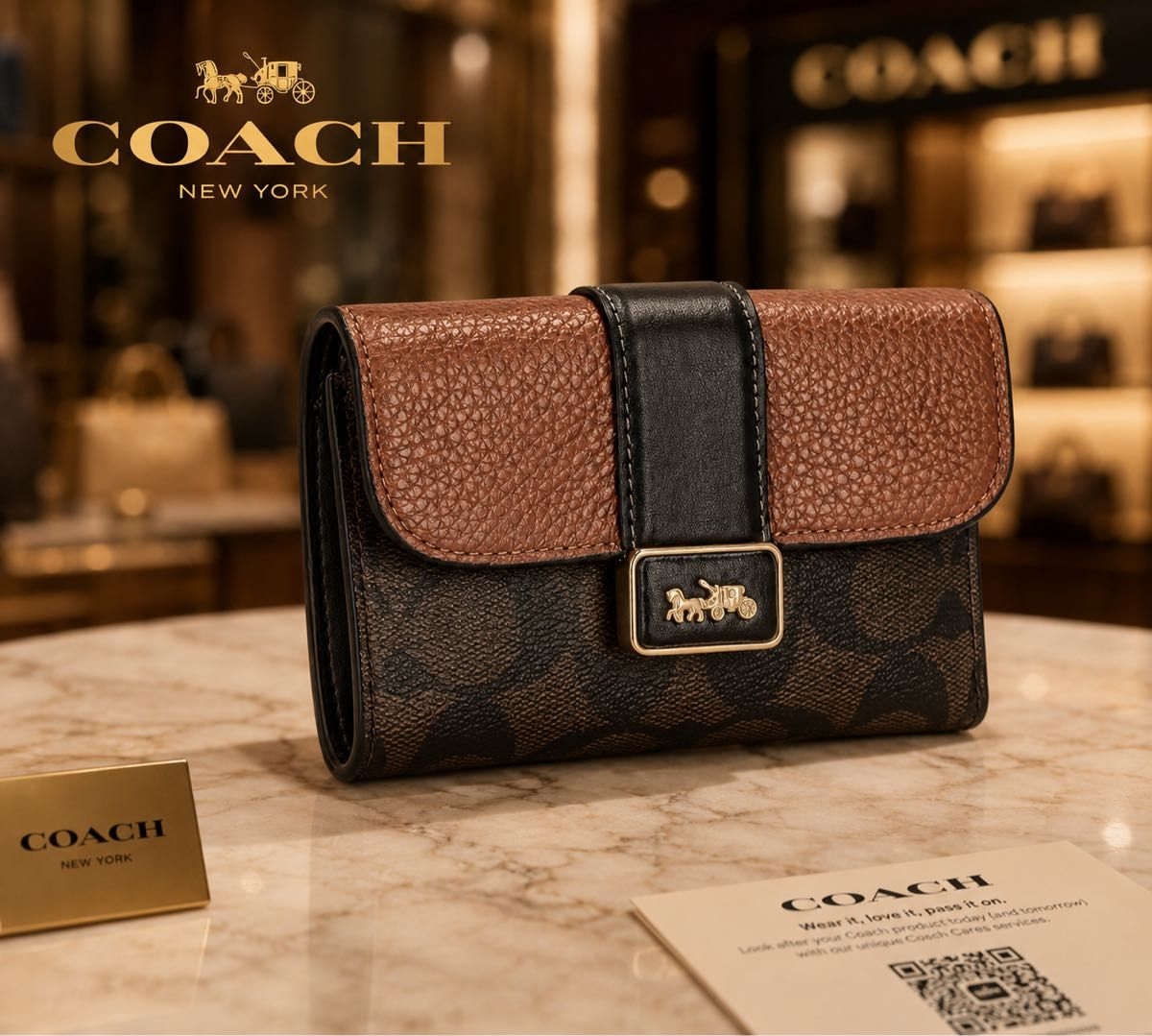 新品未使用]COACHコーチ二つ折り財布 シグネチャー 花柄 リボン