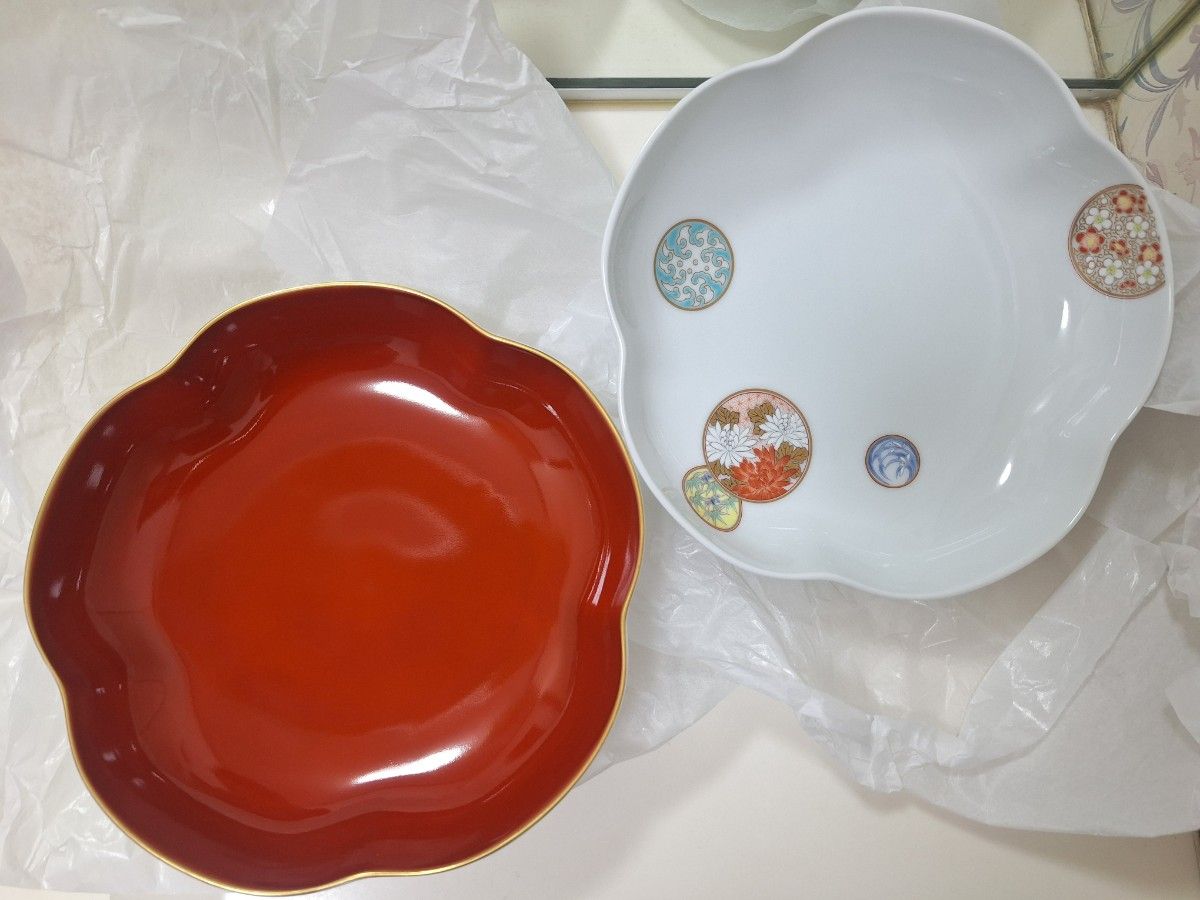 宮内庁御用達 深川製磁 オールド深川 花鳥唐草 深皿揃5枚組 未使用保管