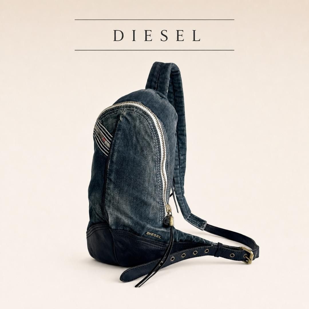 DIESELディーゼル シルバー デニム ミニクロスボディバッグ カメラバッグ 美品】DIESEL ディーゼル シルバー デニム ミニクロスボディバッグ