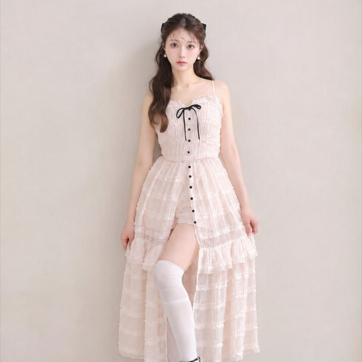即完人気商品】エムミーエメ Cherry lace ribbon long flare onepiece
