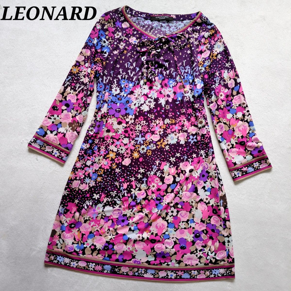 極美品LEONARD カンカン 花柄 フローラル レースアップ チュニック