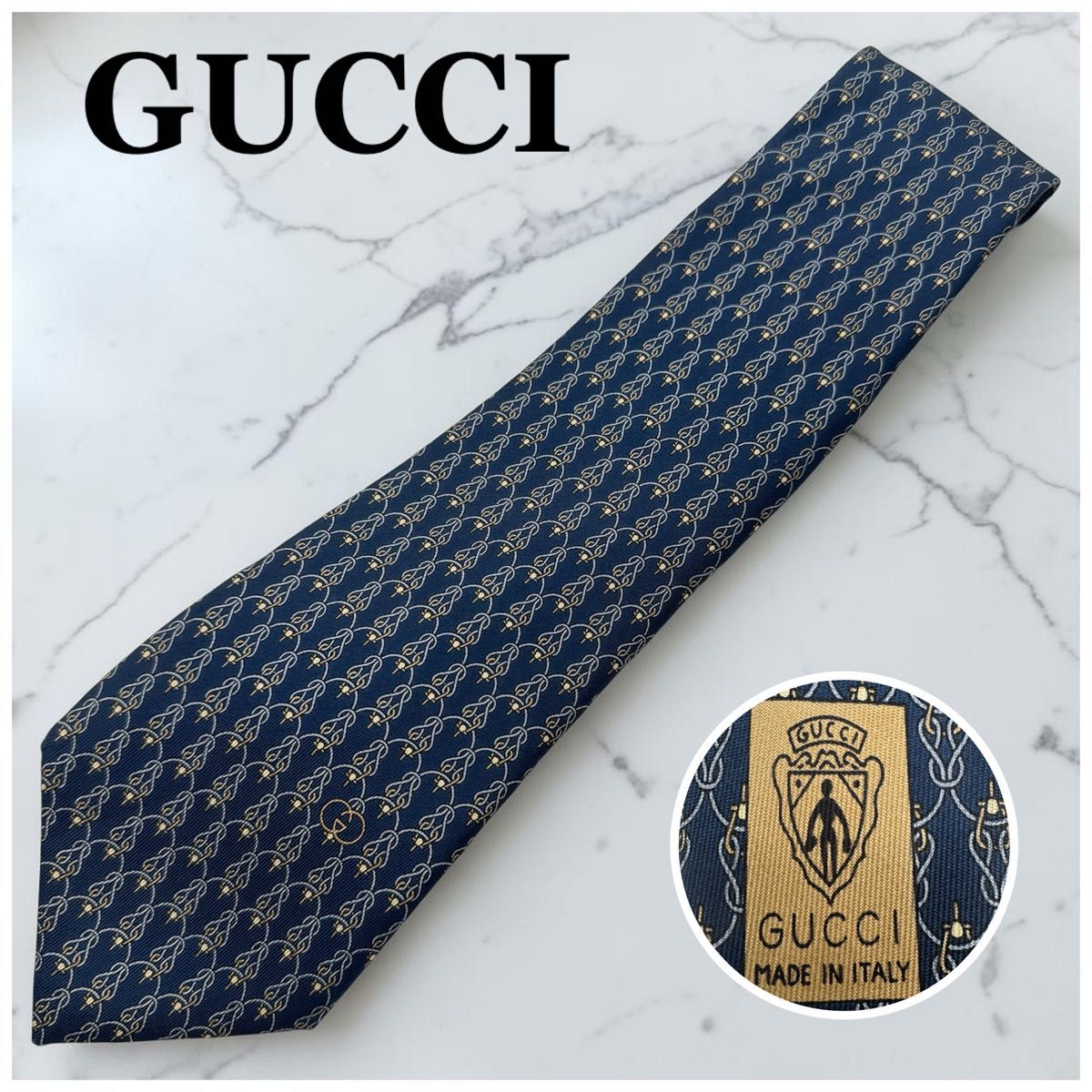GUCCI グッチ ネクタイ シルク100% ジャガード GG柄 ネイビー | Shop