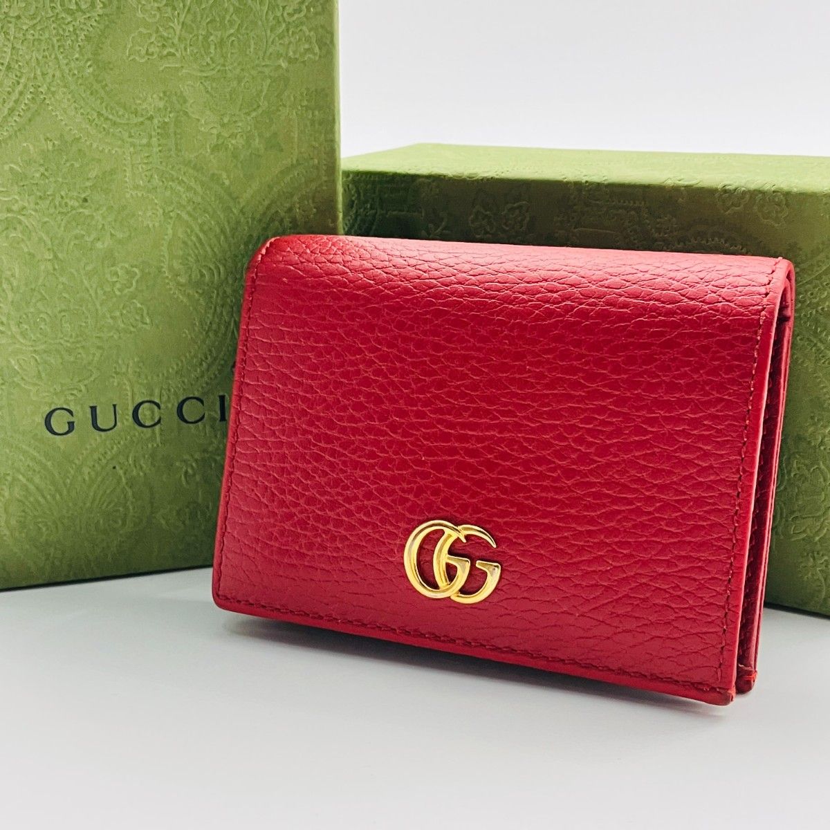 ✨美品✨ グッチ 二つ折り財布 マーモント パイソン 金ロゴ ダブルG 赤 黒 価格交渉◎】GUCCI 二つ折り財布 財布 GGマーモント パイソン ダブルG