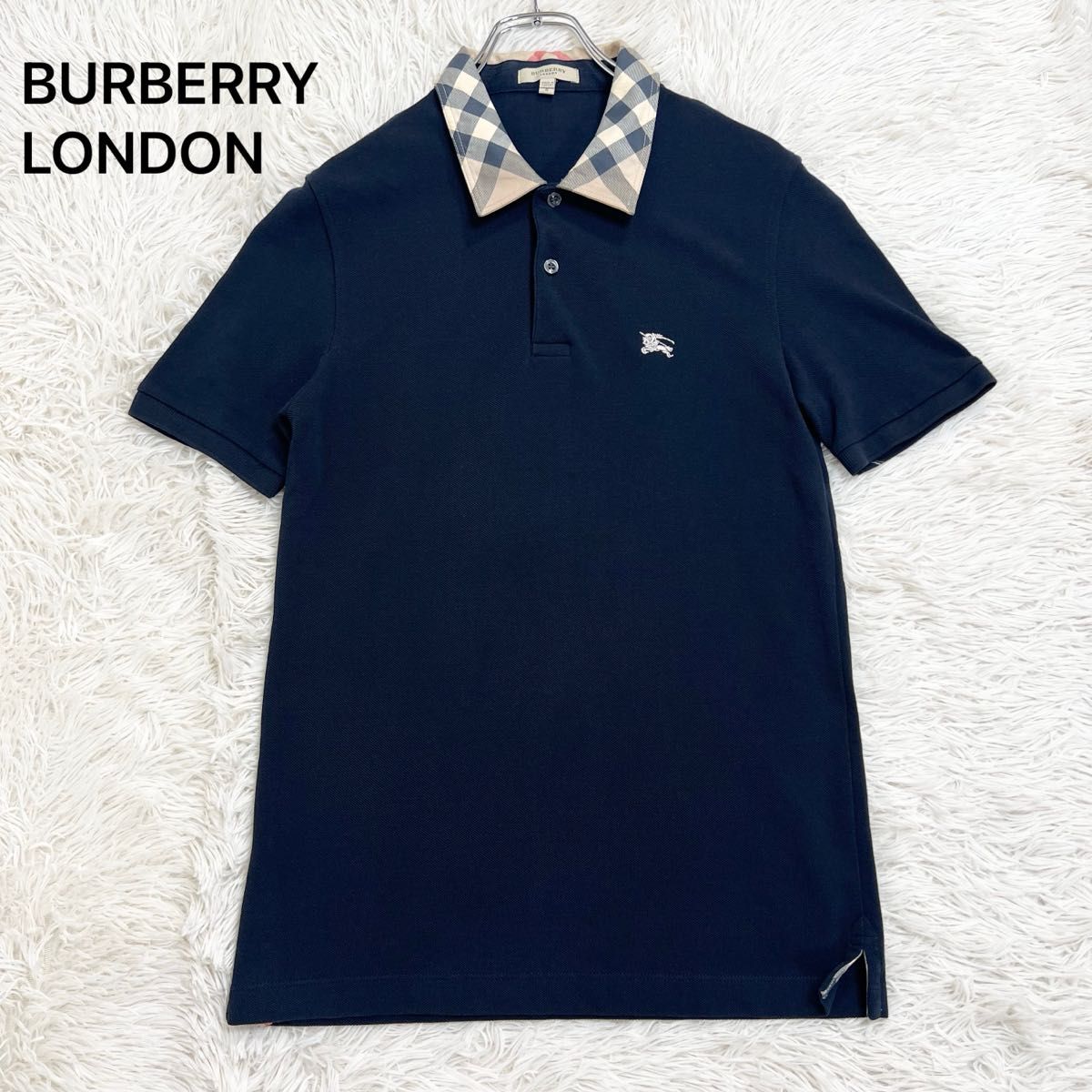 BURBERRYLONDON ポロシャツ 濃紺 ノバチェック ホースロゴ M BURBERRY