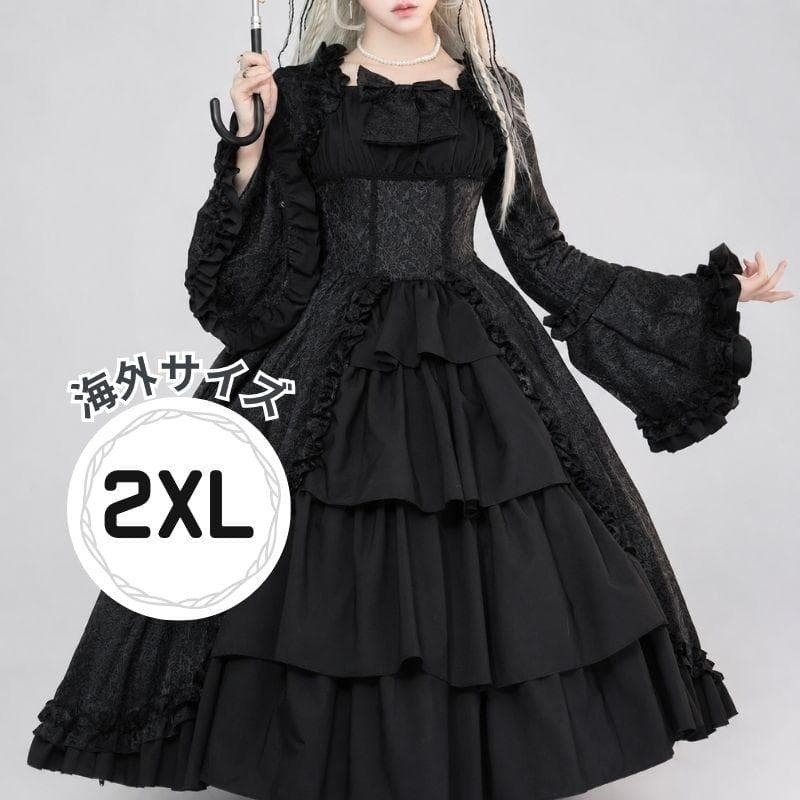 Preview of 姫袖 ゴシック ワンピース ジャガード風 宮廷 闇 長袖 ゴスロリ 姫系