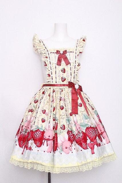 Preview of Angelic Pretty / Little Bunny Strawberryエプロン風スカート イエロー S-26-07-19-1050-AP-SK-AS-ZS