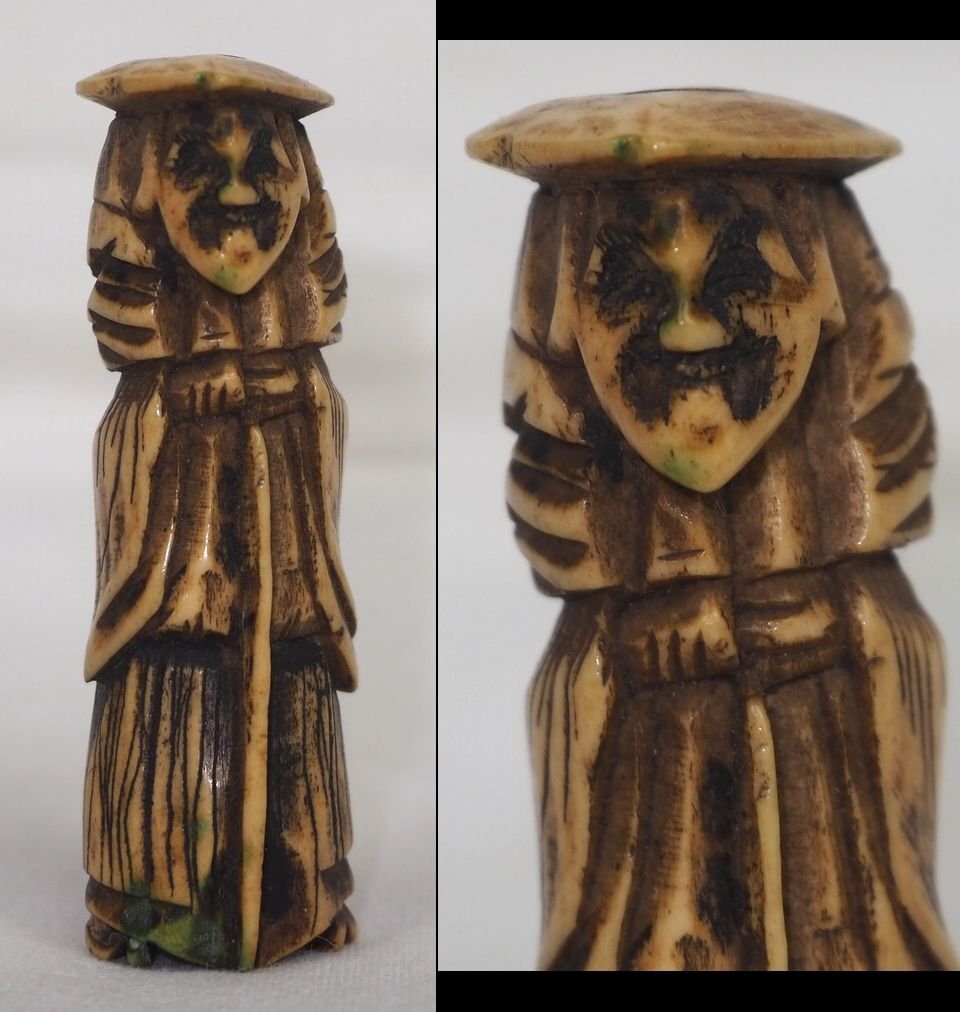 鹿骨製 手彫り 緒締 おじめ 根付パーツ 和骨細工 骨董品 和装小物