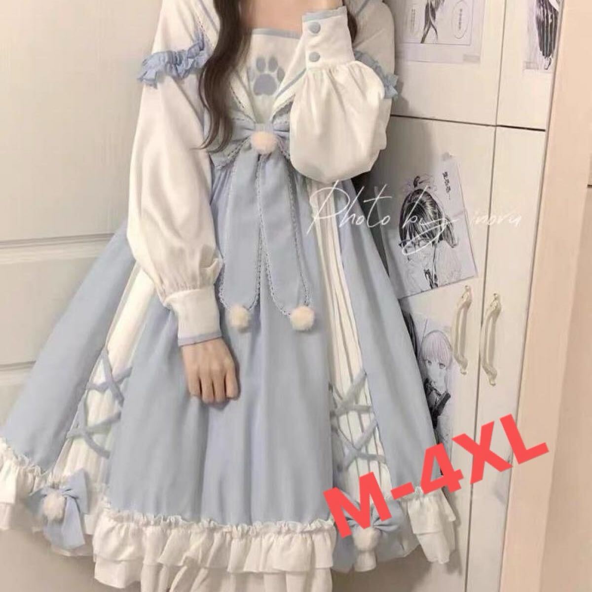 Preview of ワンピース レディース 長袖 大きいサイズ ロリータ Lolita ロングワンピース 膝丈 オーバーサイズ カジュアル ゆったり LWHA015(5色M-4XL)