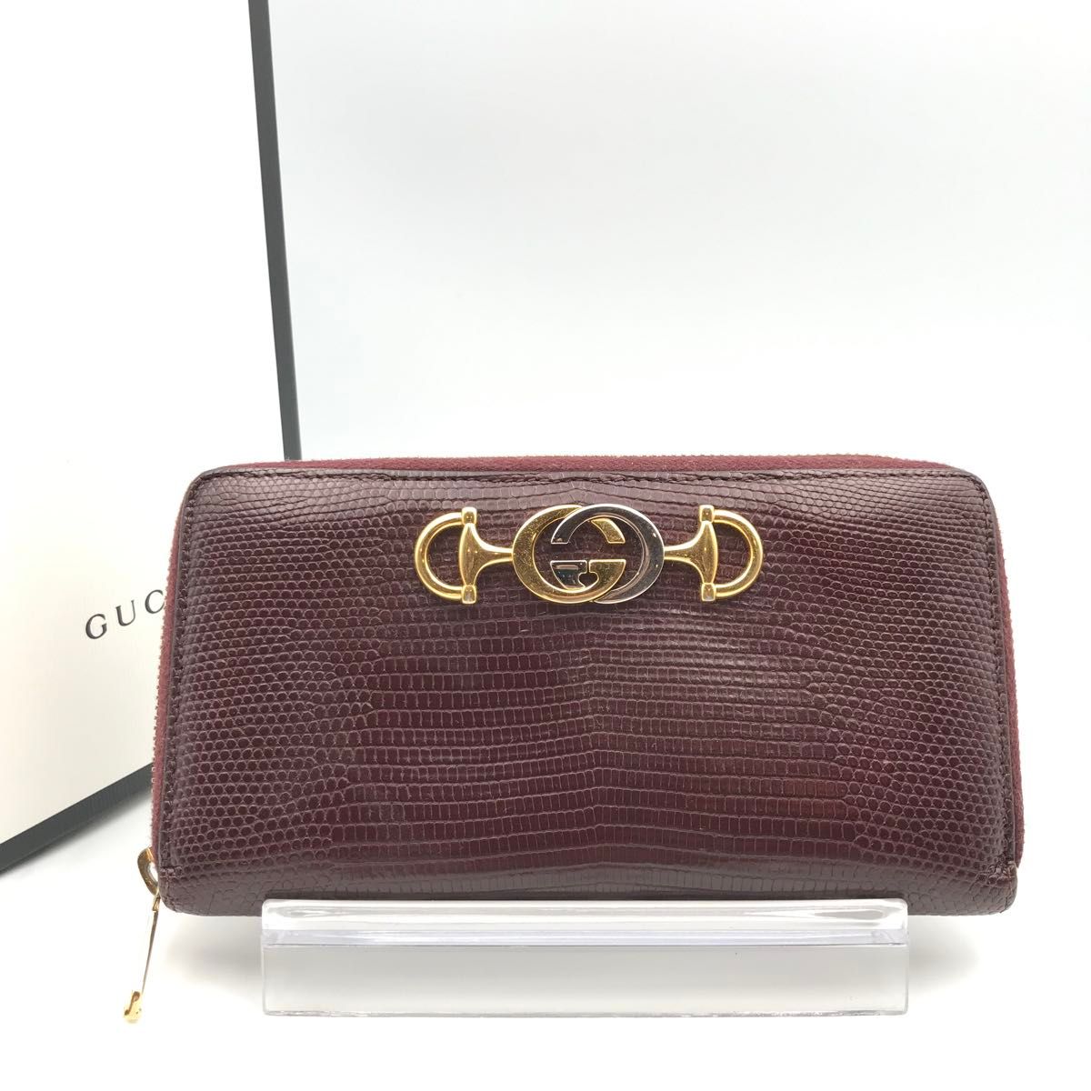 ☆GUCCI グッチ ズゥミ リザード型押し ラウンドファスナー 長財布 