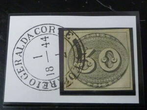 21MI　M 　№A　ブラジル切手　クラシック　1843年　BULLS EYES　SC#1　30r　フルマージン　使用済　【SC評価 $550】