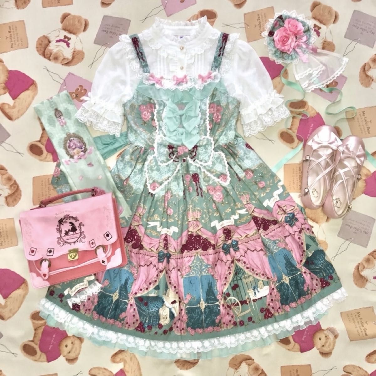 Preview of 【新品未使用】Angelic Pretty True Rose Story ジャンパースカートSet ボンネット付 ミント