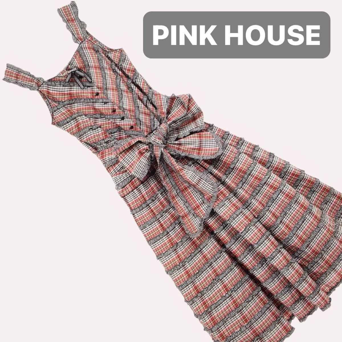 Preview of 【新品】PINK HOUSE ピンクハウス オリジナルチェック×ギンガムチェックワンピース キャミソールワンピース リボン付き