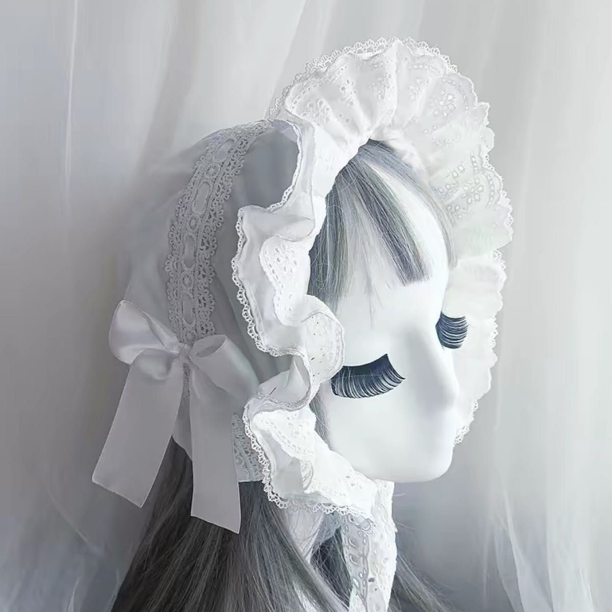Preview of ロリータ ホワイト 白 リボン ボンネット 帽子 クラロリ レース 可愛い 新品