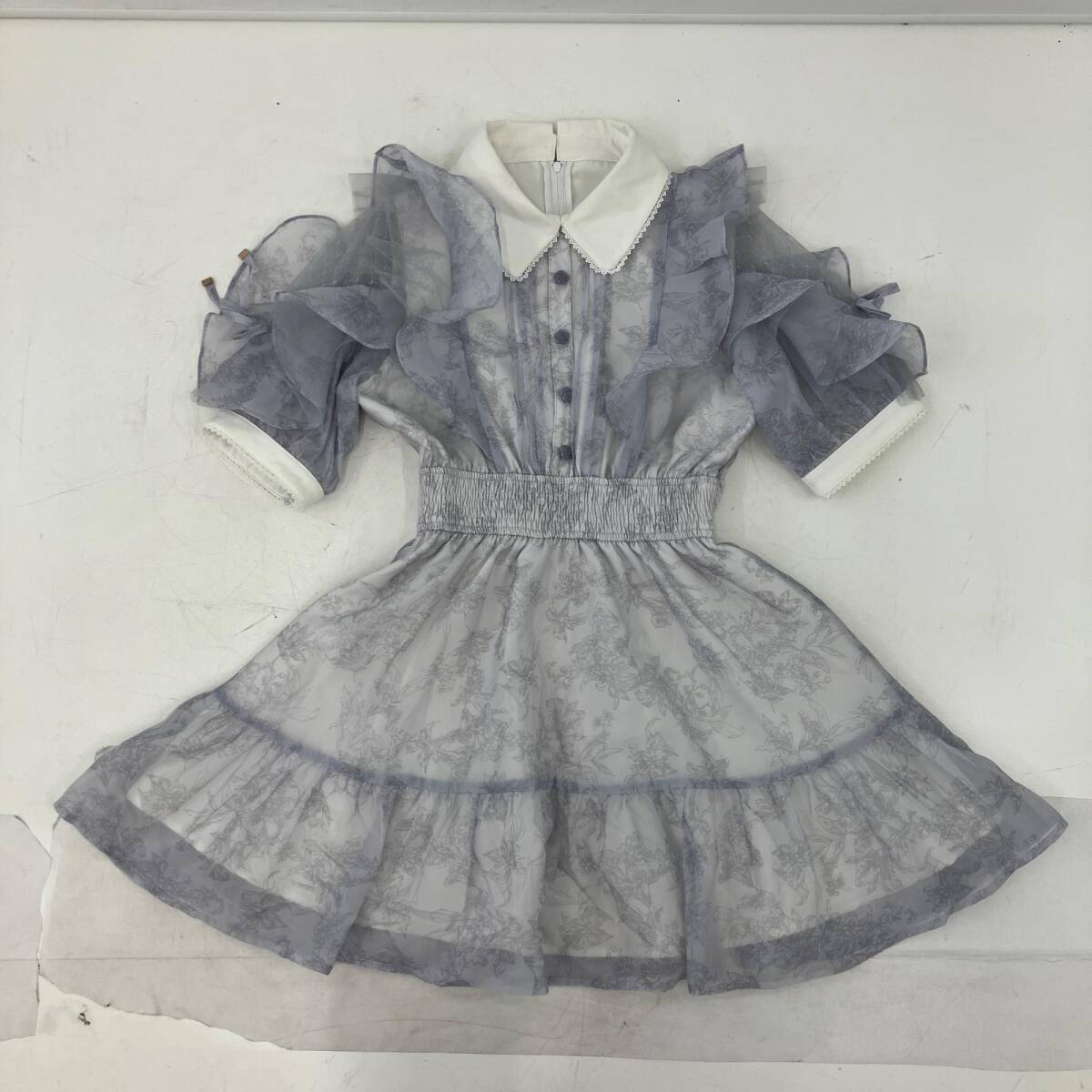 Preview of △ ロジータ ROJITA ワンピース レディース F ブルー ホワイト フリル チュール 総柄 ミニドレス ギャザー 量産型 ロリータ 姫系 古着