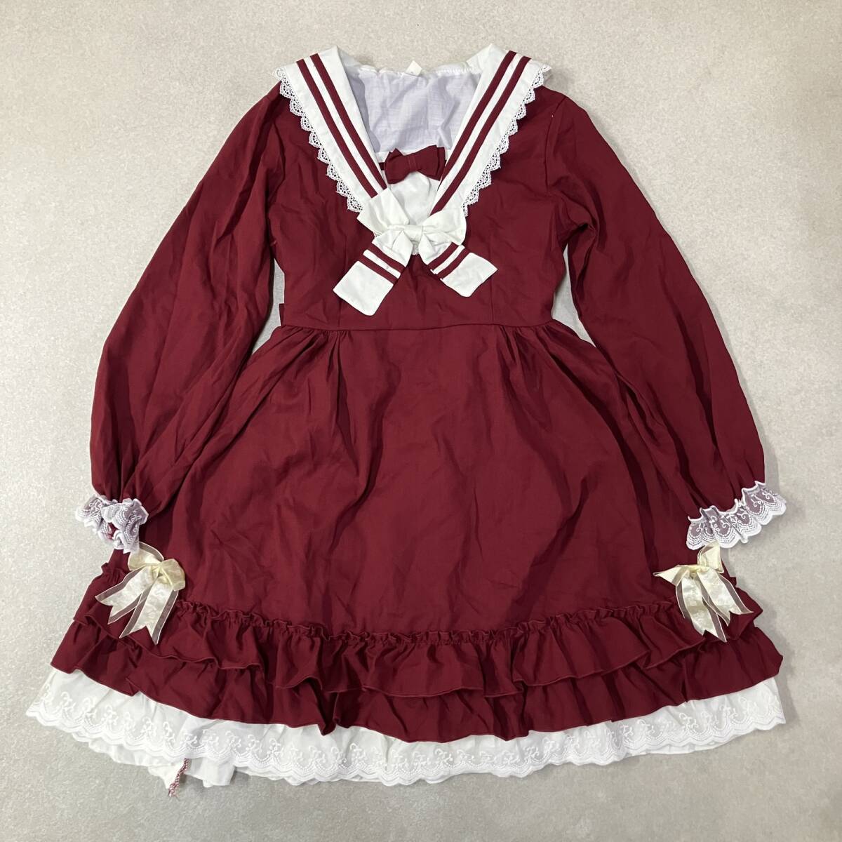 Preview of ● Lolita ワンピース ロリィタ ロリータ ドレス 量産型 レース フリル リボン レッド セーラー サイズM レディース 現状品