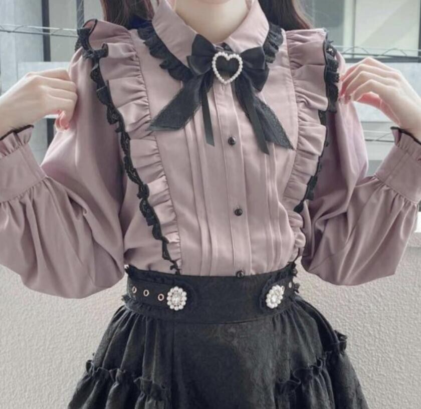 Preview of 人気品レディース ブラウス シャツ ピンク リボン 量産 地雷系 韓国 ロリータブラウス レディース 長袖 春夏秋 ブラウス XL