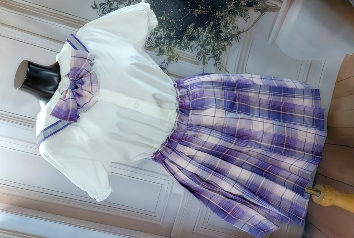 Preview of 匿名配送♪未使用品♪160～170ｃｍ♪重ね着風スタイル♪ピンクのチェックのアイドルロリータ風ワンピース水着☆彡