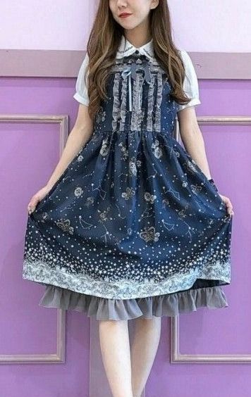 Preview of タグなし 未使用 axes 星座柄ワンピース JSK 王冠 薔薇 ネイビー ロリータ ロリィタ 姫 リボン 懐中時計 kawaii