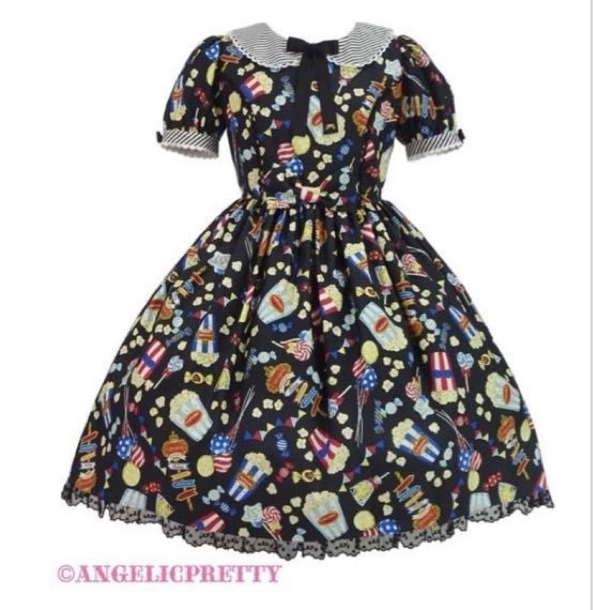 Preview of Angelic Pretty ポップコーン柄 ワンピース ブラック ロリータ Happy Park Carnival
