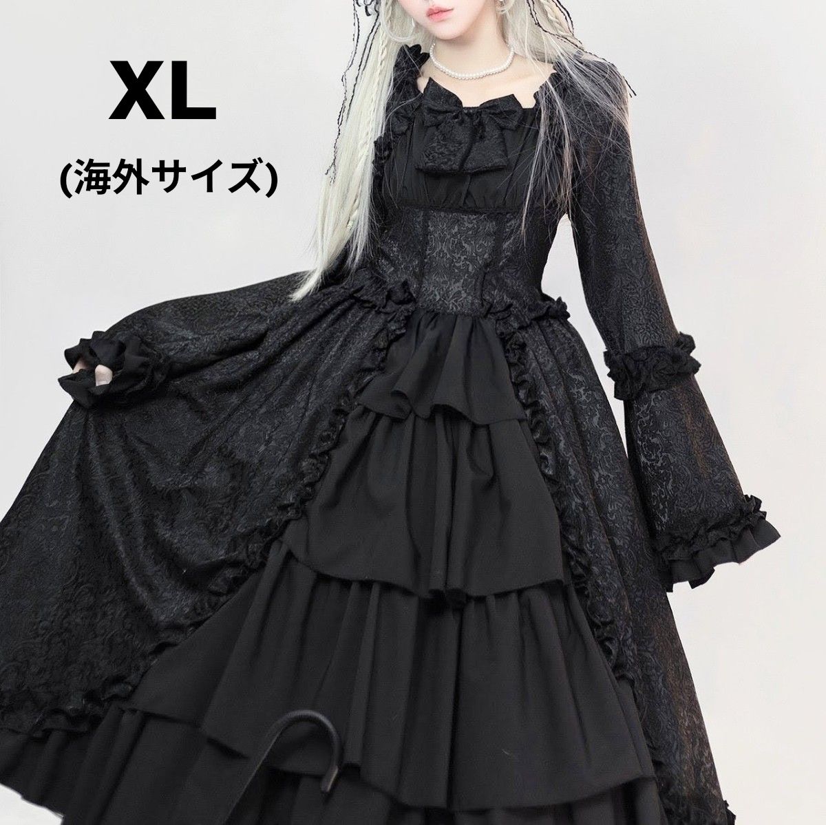 Preview of 姫袖 ジャガード風 宮廷 ゴスロリ ワンピース クラシカル 闇 ロリータ 長袖 ゴシック ハロウィン