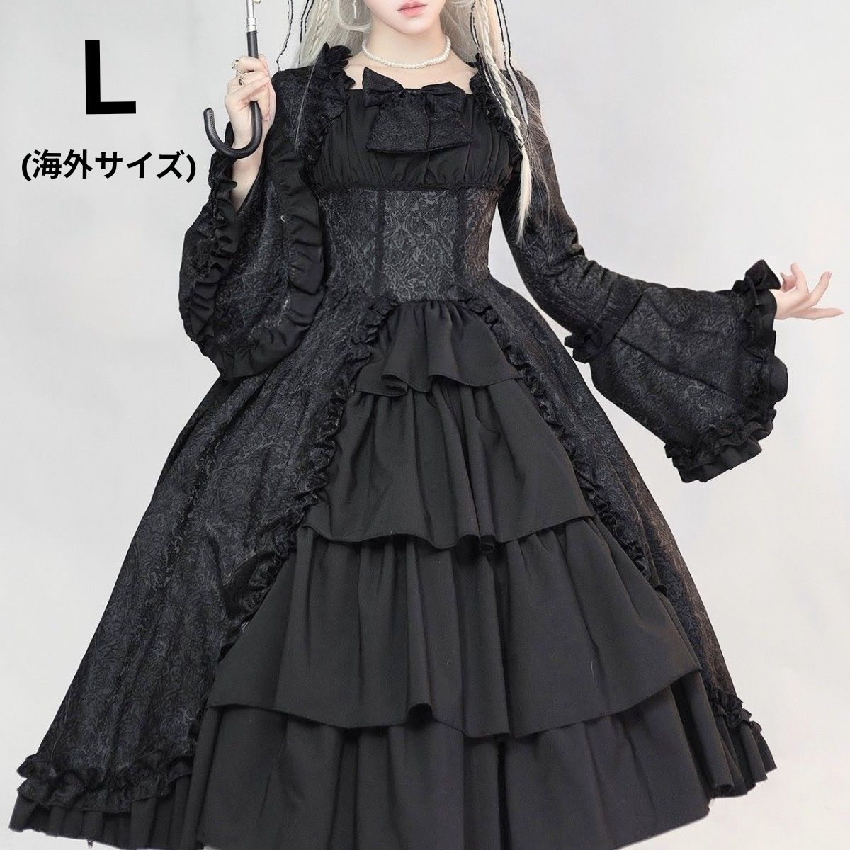 Preview of クラシカル ジャガード風 宮廷 姫袖 ワンピース ゴスロリ 闇 ロリータ 長袖 ゴシック 秋 冬 ハロウィン イベント