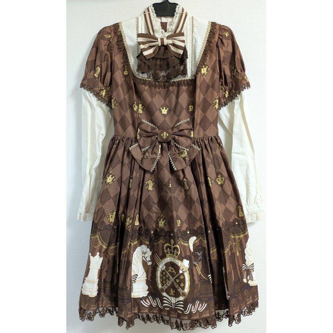 Preview of Angelic Pretty Chess Chocolate ワンピース カチューシャ 予備ボタン ブラウン チェスチョコレート