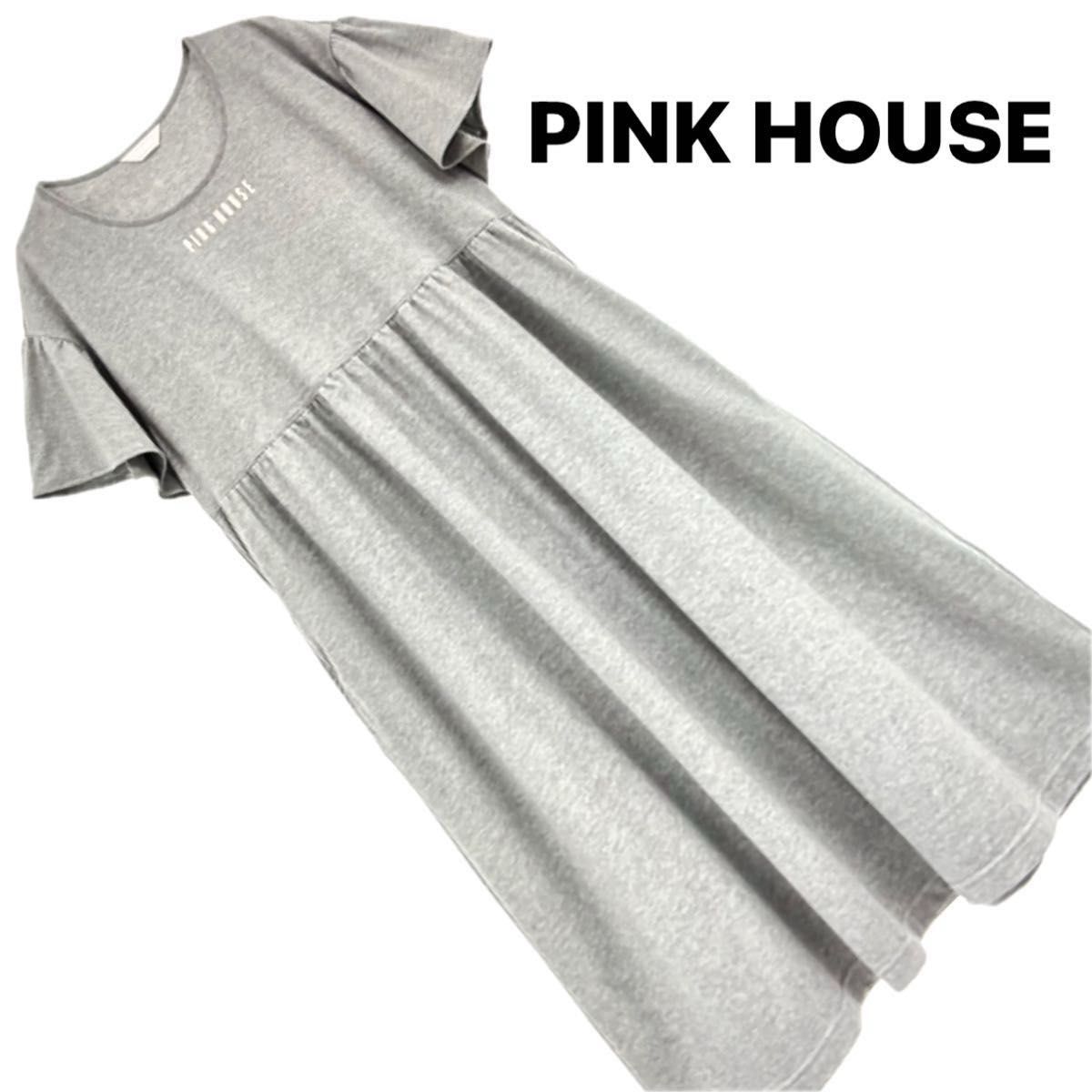 Preview of 【新品】PINK HOUSE ピンクハウスロゴ入り 切り替えワンピース カットソーワンピース 半袖ワンピース 杢グレー