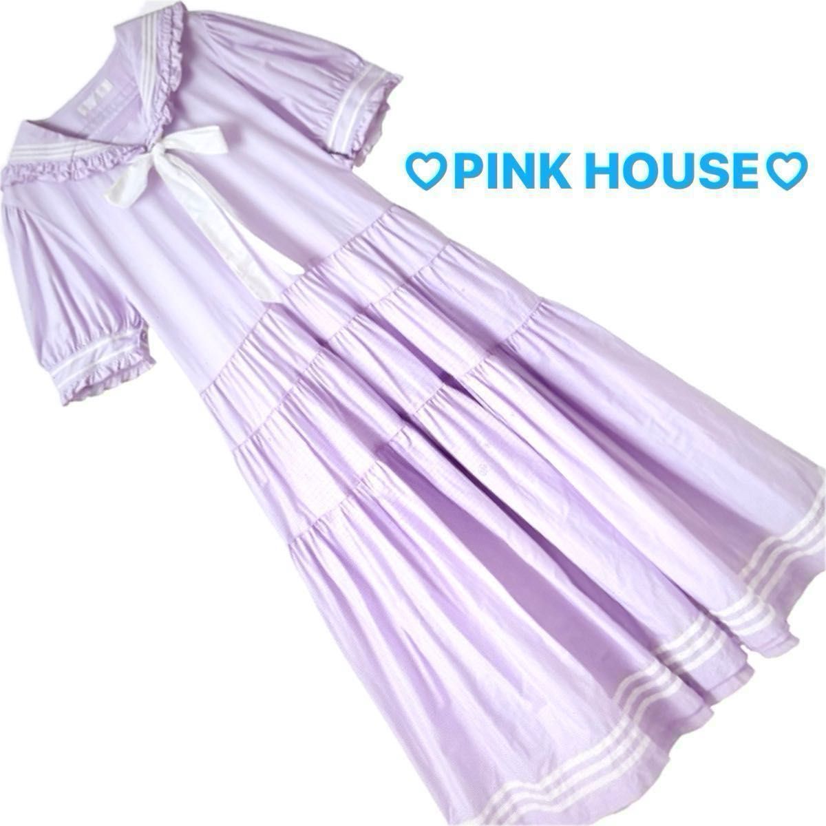 Preview of 【新品】PINK HOUSE ピンクハウス セーラーカラーワンピース ロングワンピース ティアード ラベンダー リボン付き