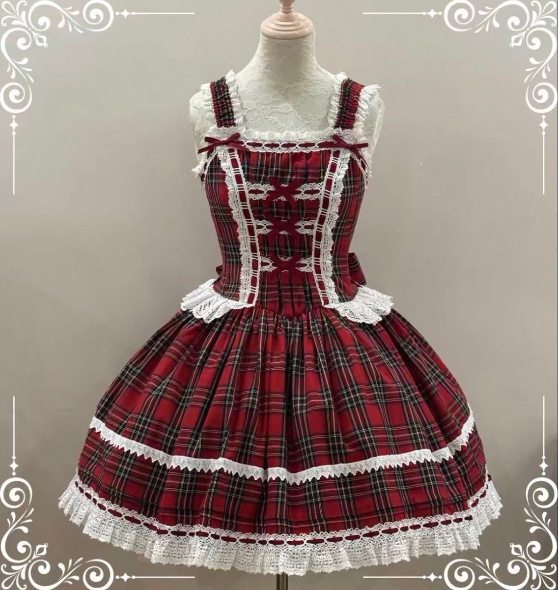 Preview of Lolita ロリータフ 赤 タータンチェック ジャンパースカート 未使用 タグ付