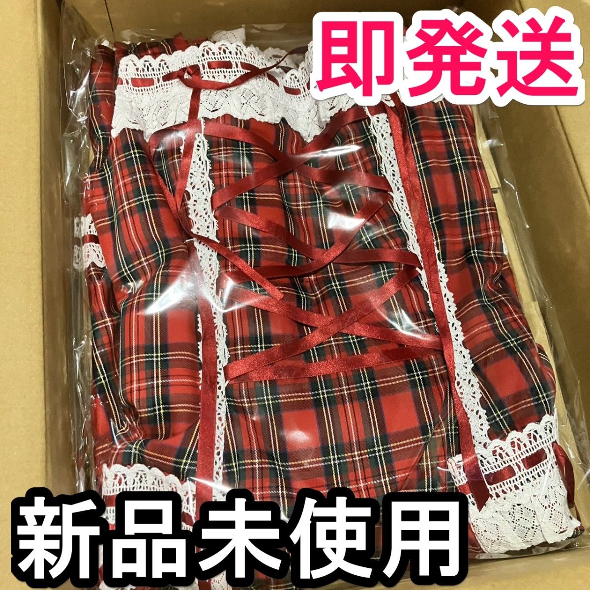 Preview of 新品 BABY, THE STARS SHINE BRIGHT 裾スカラップタータンチェックジャンパースカート エンジ オフ白