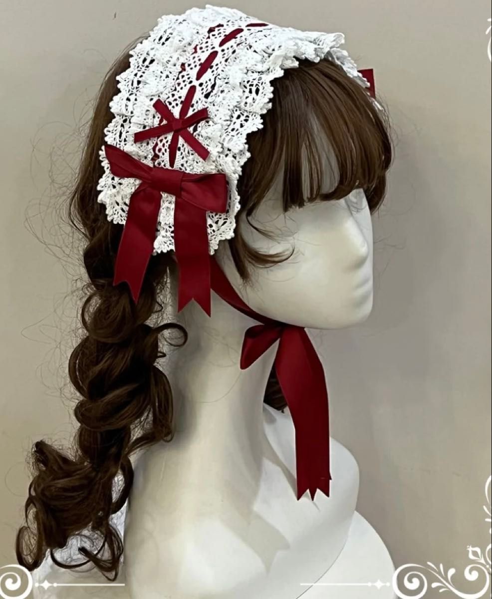 Preview of 小能熊 タータンチェック ヘッドドレス 新品 ロリィタ 赤 ロリータ