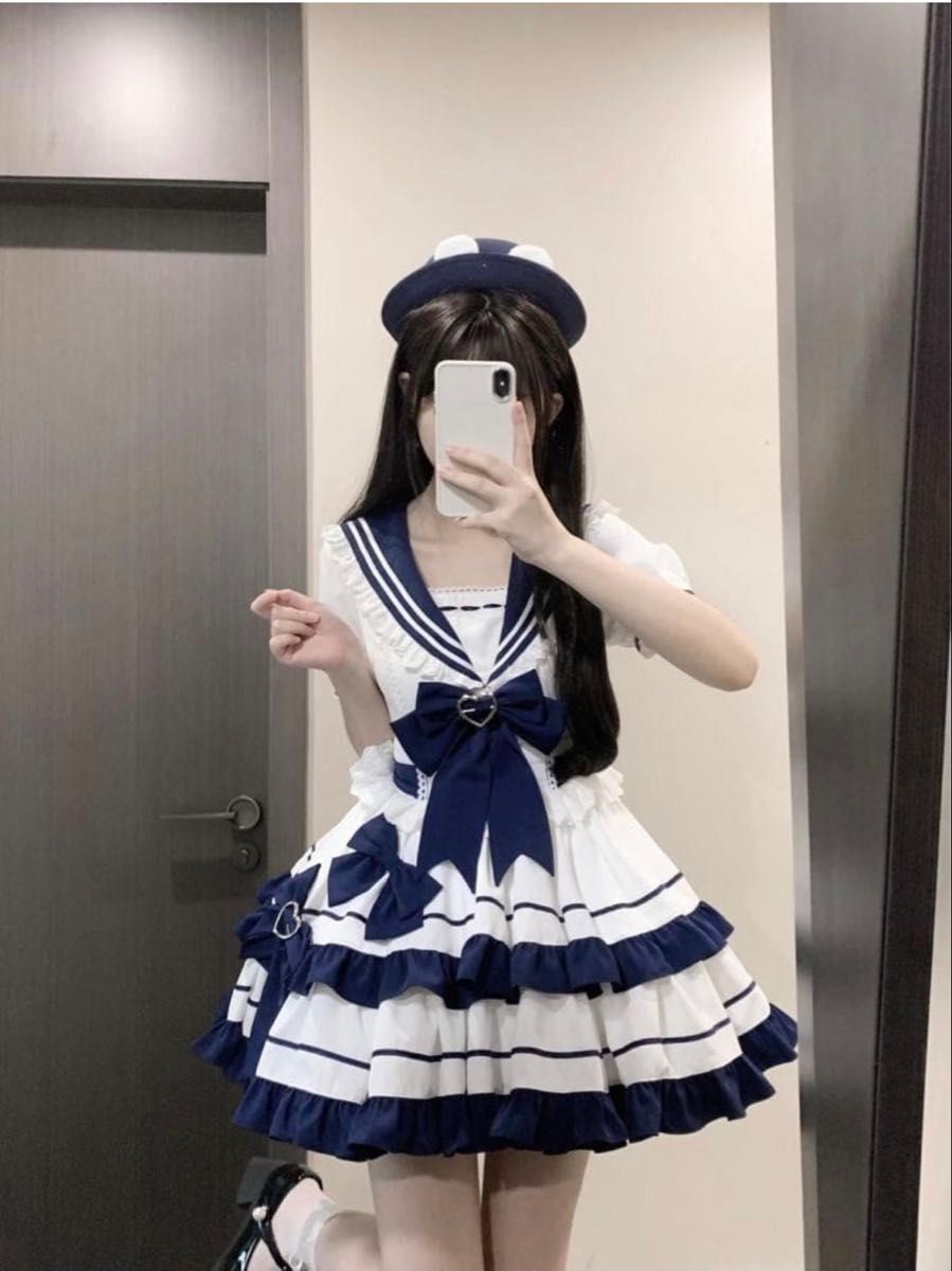 Preview of セーラー風 ハートバックル フリルワンピース 量産型 地雷系 ロリータ