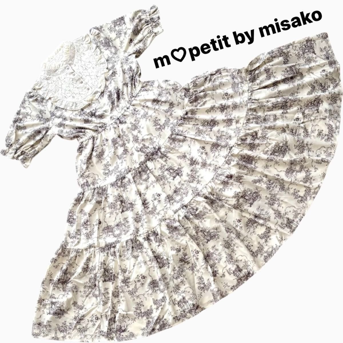 Preview of 【新品】青木美紗子 m petit by misako しまむらコラボ トワルドジュイ柄 レースヨーク襟 ワンピース ライトグレー
