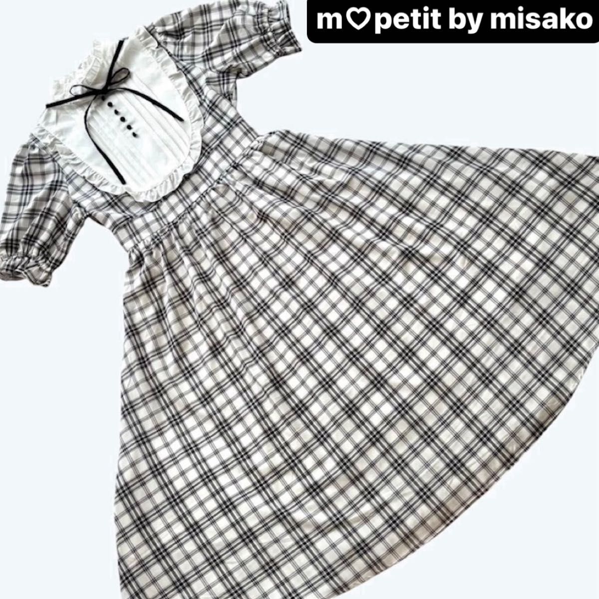 Preview of 【新品】青木美紗子 m petit by misako ヨーク切替ピンタック チェック柄ワンピース しまむらコラボ 中黒